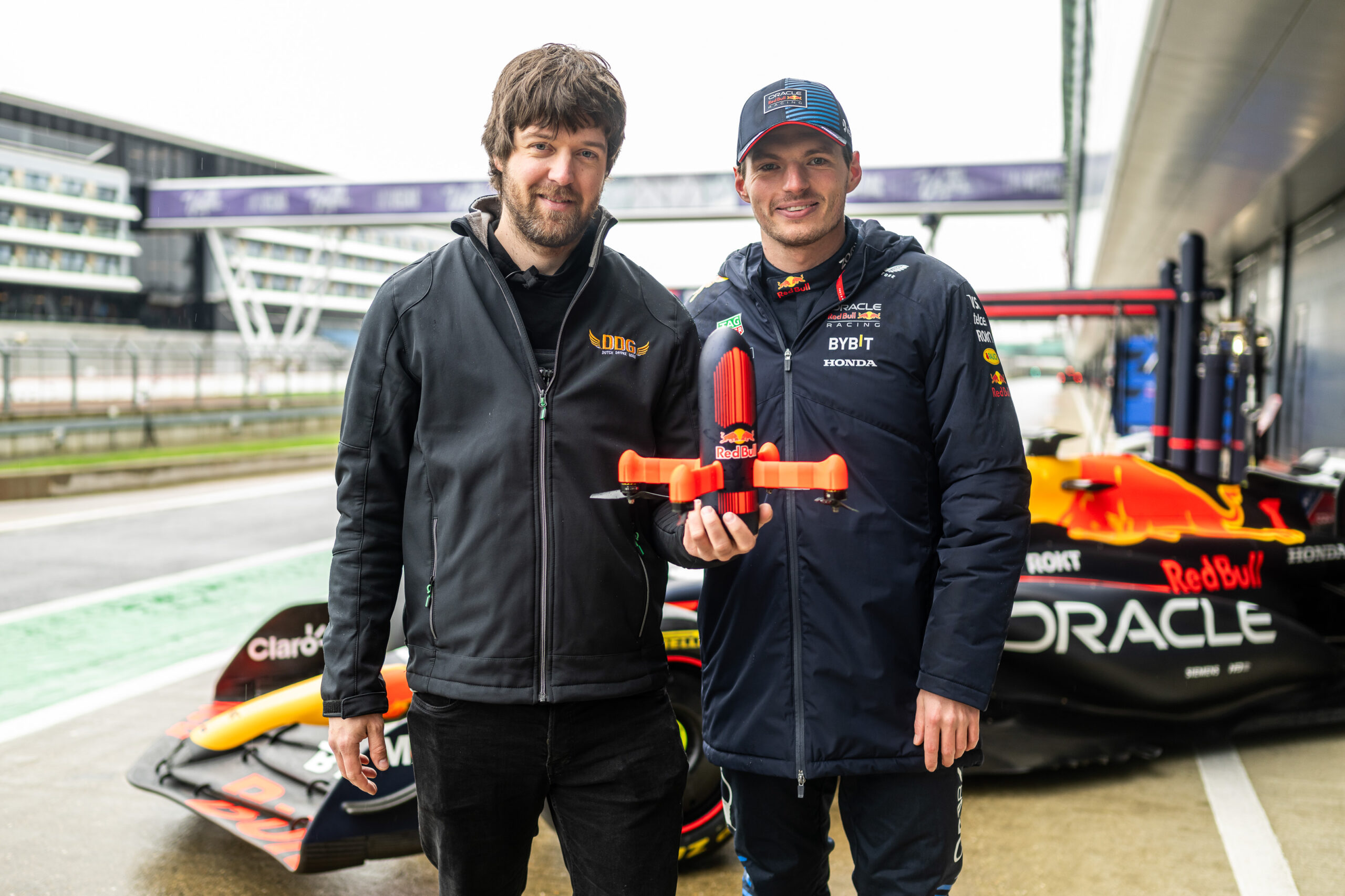 Shaggy FPV Ralph Hogenbrik of the Netherlands and Max Verstappen of the Netherlands seen in Silverstone, Great Britain on February 13, 2024.