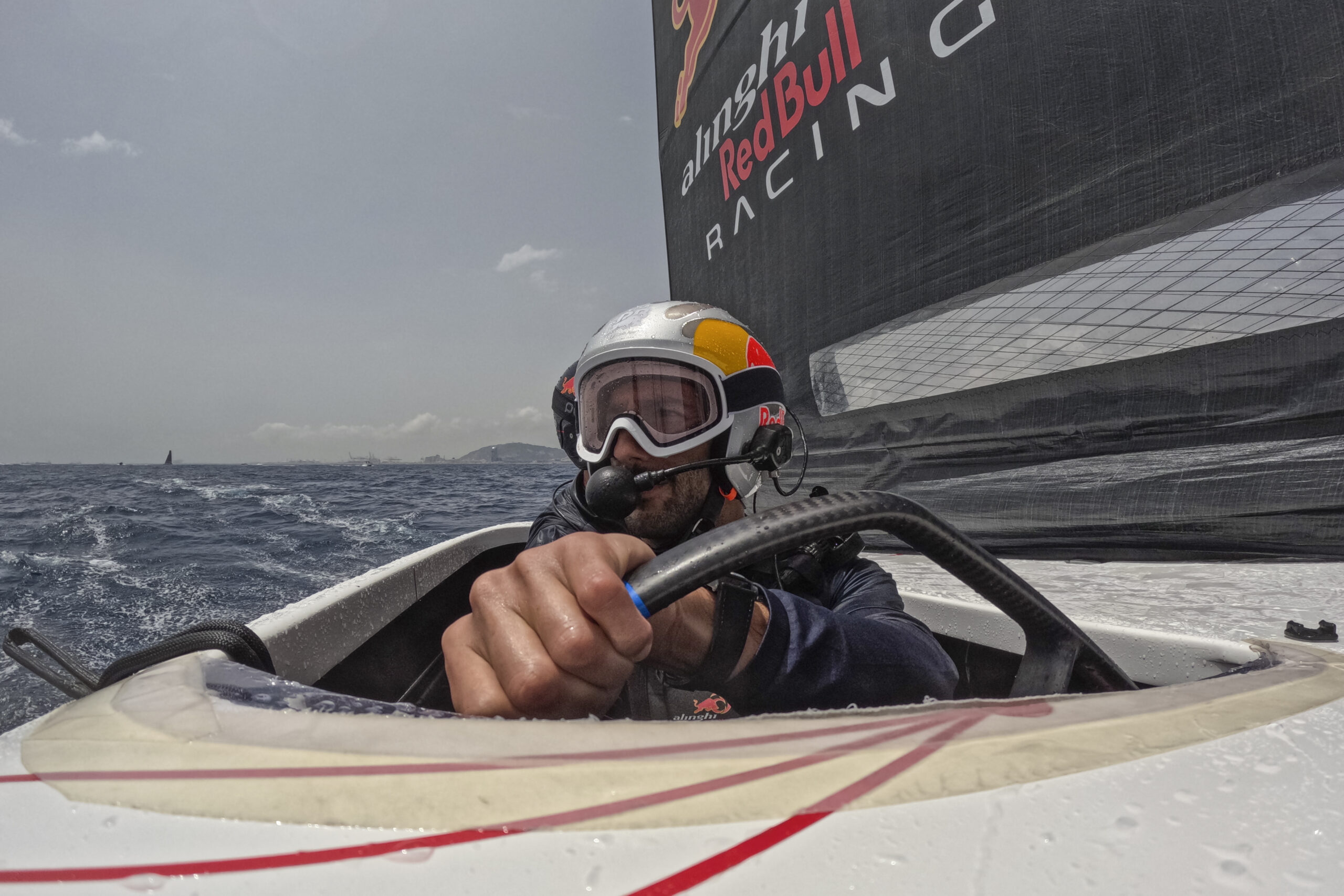Daniel Ricciardo of Australia and Visa Cash App RB seen during the race against Marquez of Spain and Gresini Racing MotoGP in Alinghi Red Bull Racing boats ahead of Spanish F1 weekend in Barcelona, Spain on June 19, 2024.
