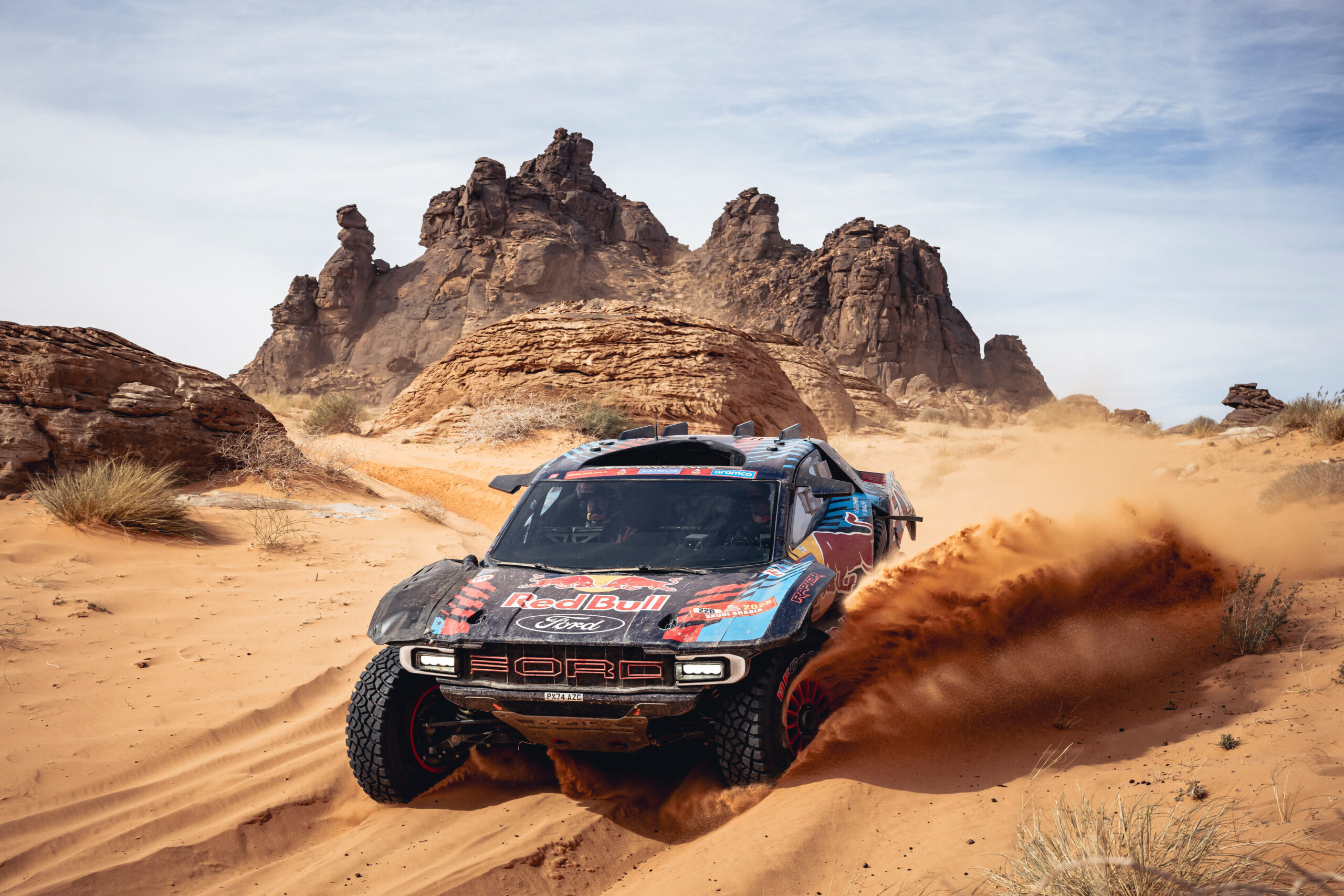 Mitch Guthrie Jr (USA) and Kellon Walch (USA) of Ford M-Sport race during Stage 5 of the Rally Dakar 2025 from Al Ula to Hail, Saudi Arabia on January 9, 2025. // Marcelo Maragni / Red Bull Content Pool // SI202501090461 // Usage for editorial use only //