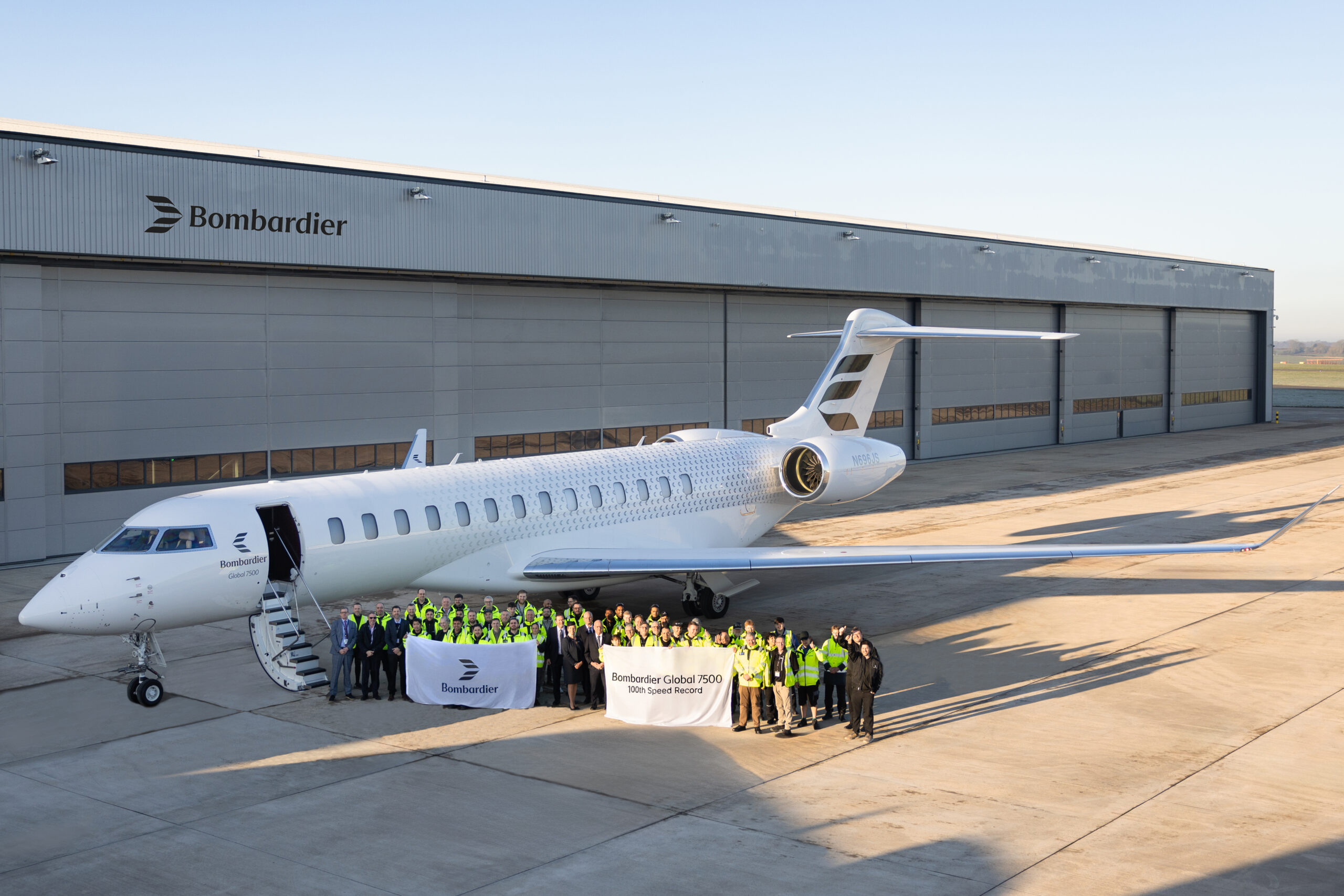 Bombardier Global 7500 ahead of the 100th Speed Record flight from California to London, at Biggin Hill airport in London, UK on 28 February, 2025. Photo by Alex Grymanis / 3MPG.Images free of charge for editorial use. No advertising or marketing campaigns.