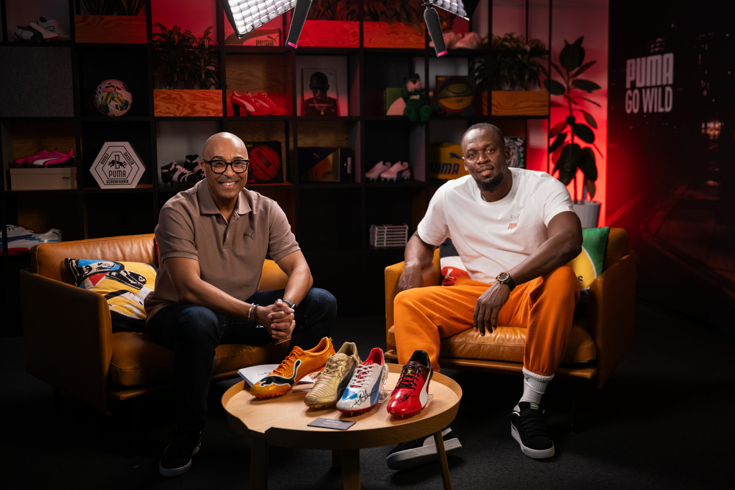 Usain Bolt (JAM), legendary sprinter, seen during a podcast recording with former sprint and hurdling athlete Colin Jackson (GBR) at the PUMA HQ in Herzogenaurach (GER) on 31 March, 2025. Photocredit: Mauro Vitera / 3MPG. Images free of charge for editorial use. No advertising or marketing campaigns.