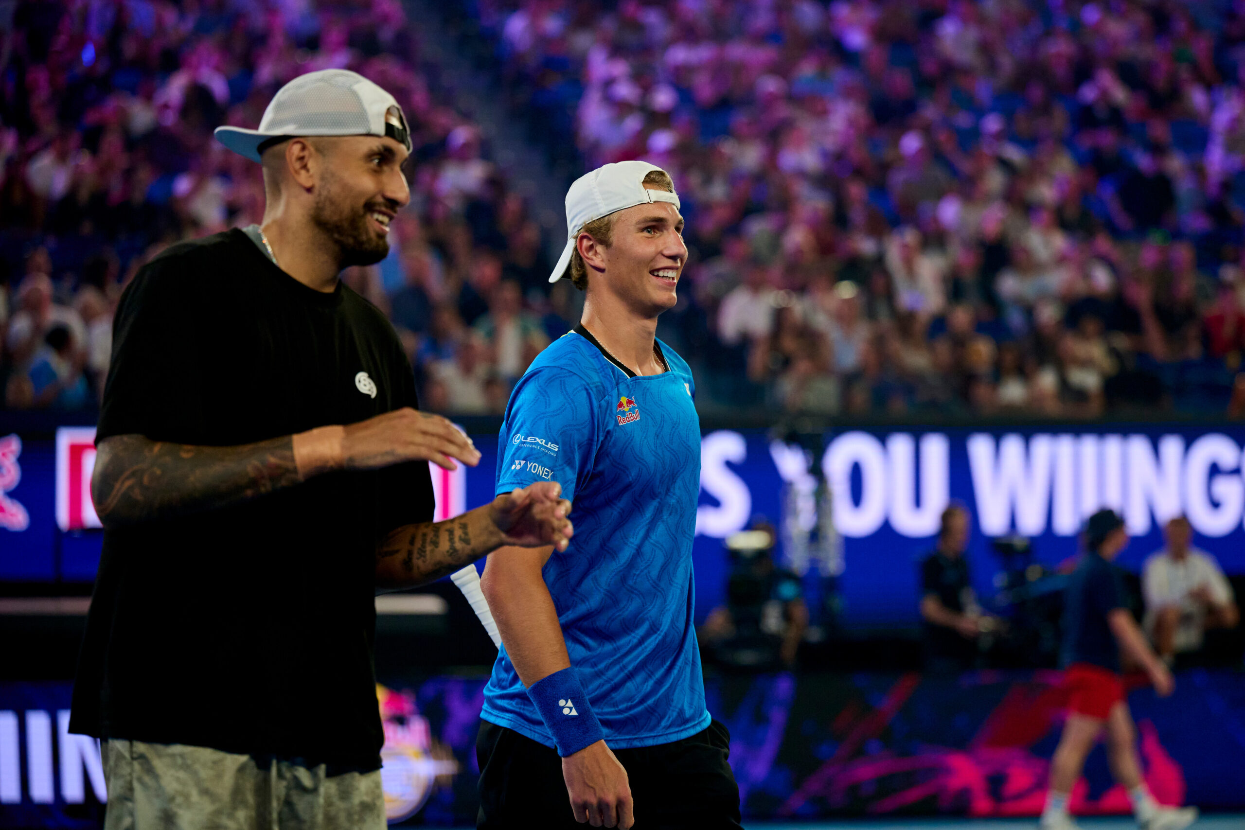 Nicolai Budkov Kjær & Nick Kyrgios are seen during Red Bull BassLine in Melbourne, Australia on January 17, 2026. // Brett Hemmings / Red Bull Content Pool // SI202601160411 // Usage for editorial use only //