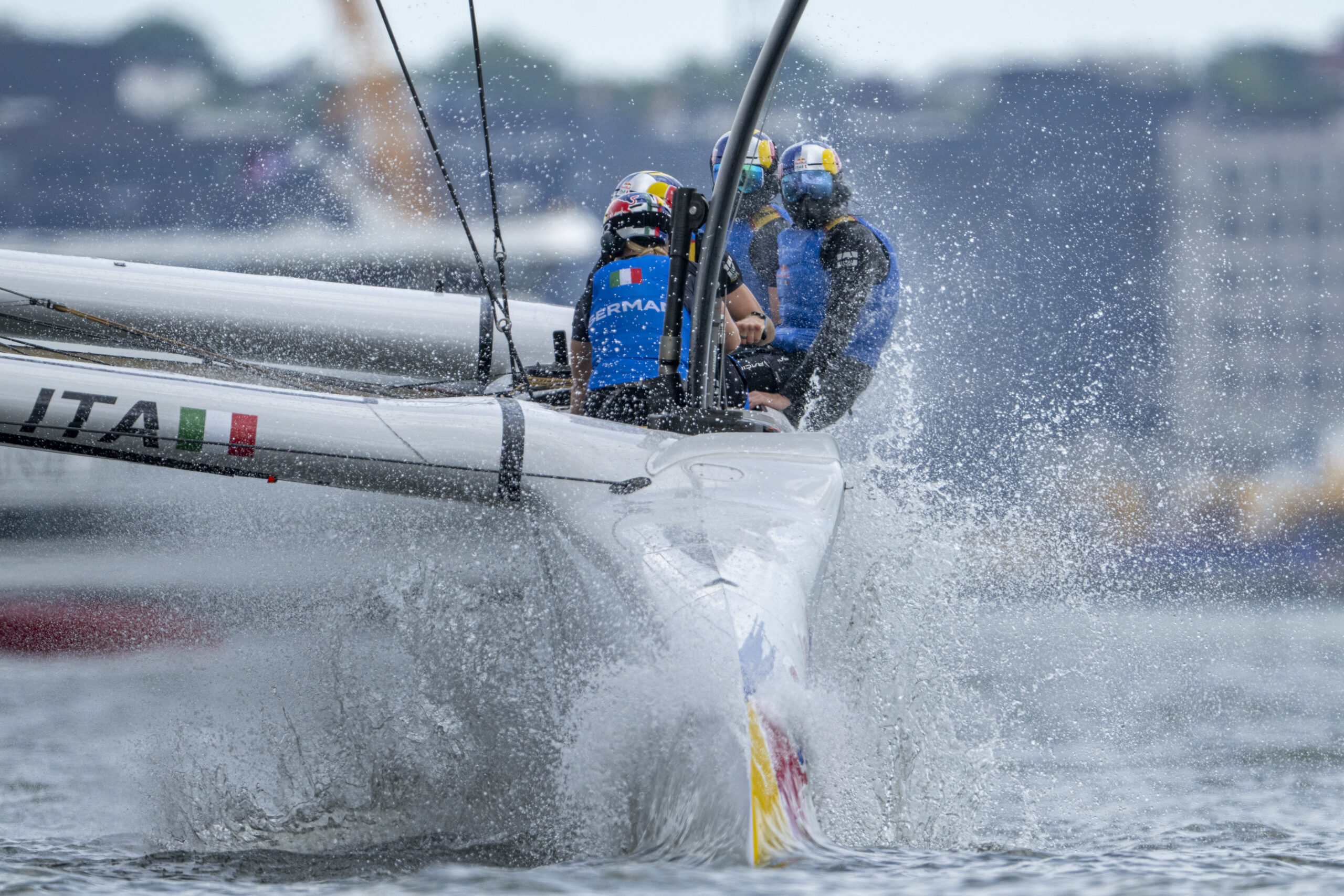 The Red Bull Italy SailGP Team driven by Phil Robertson on Race Day 2 of the Mubadala New York Sail Grand Prix in New York, USA. Sunday 31 May 2026. Rolex SailGP Championship Event 6 2026 Season. Photo: Ricardo Pinto for SailGP. Handout image supplied by SailGP