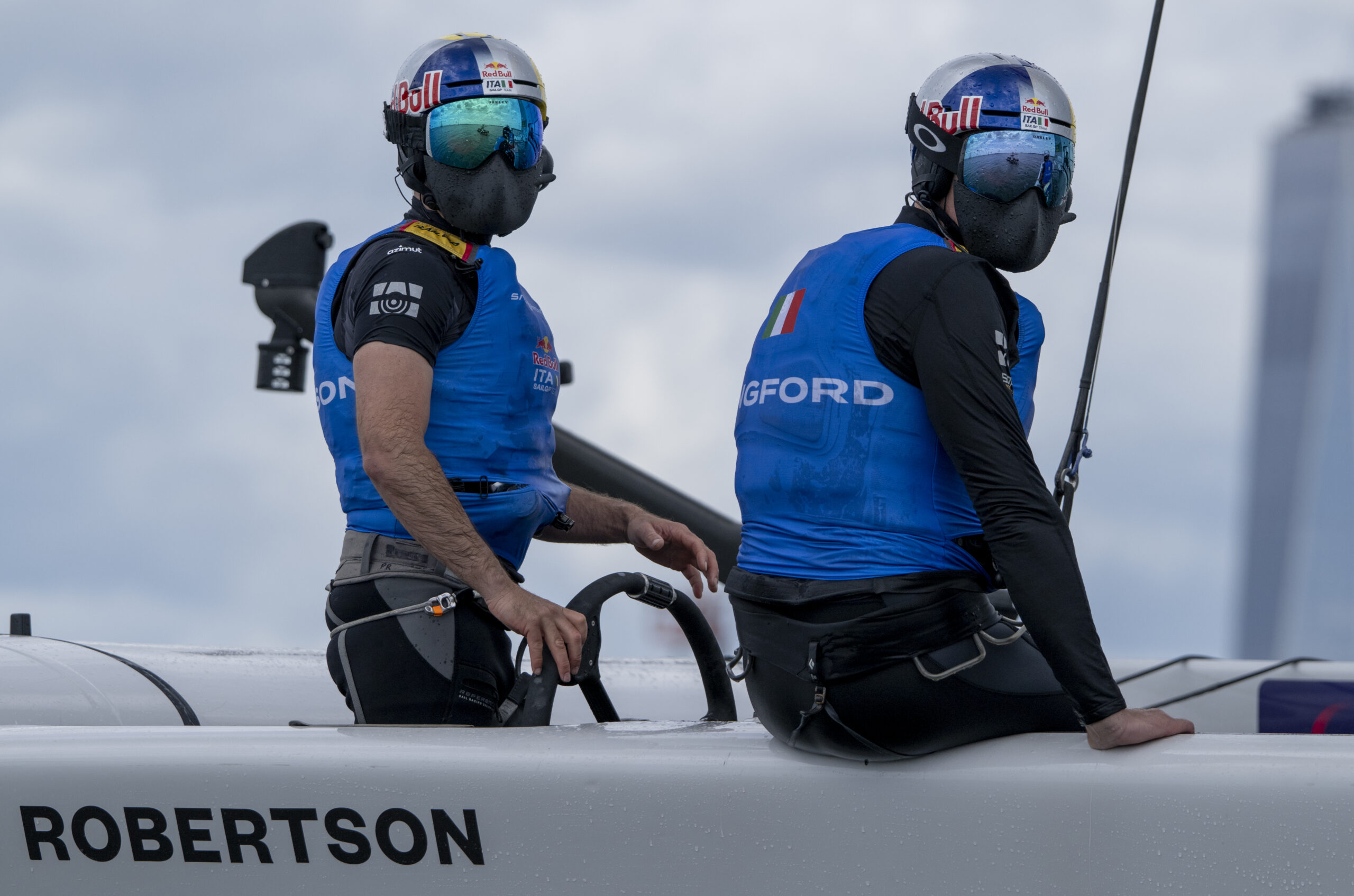 Phil Robertson, driver of Red Bull Italy SailGP Team and Kyle Langford, wing trimmer of Red Bull Italy SailGP Team on Race Day 2 of the Mubadala New York Sail Grand Prix in New York, USA. Sunday 31 May 2026. Rolex SailGP Championship Event 6 2026 Season. Photo: Ricardo Pinto for SailGP. Handout image supplied by SailGP