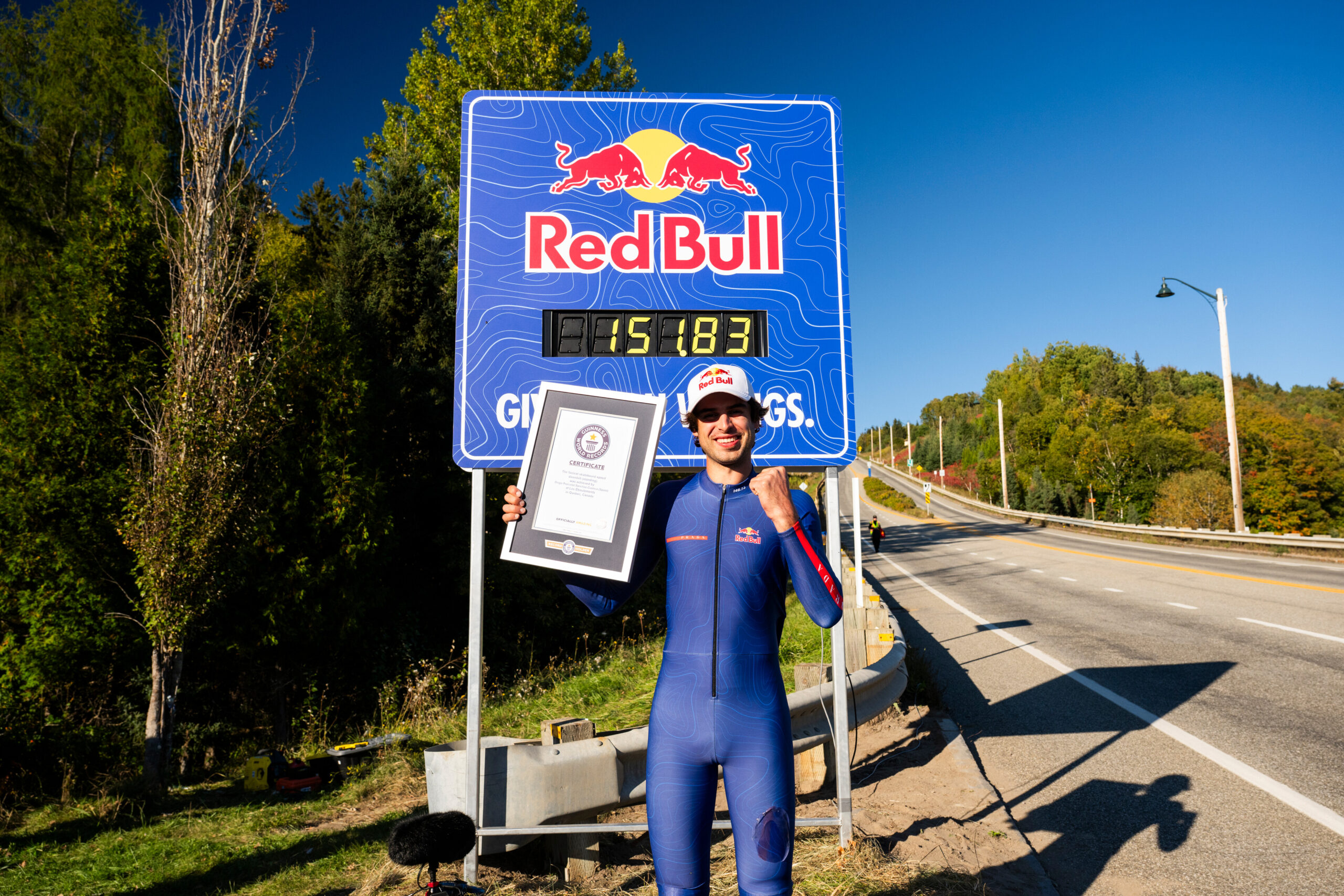 Diego Poncelet is seen after the Skateboard Speed World record in Les Éboulements, Quebec, Canada on September 22, 2026. // Charly López / Red Bull Content Pool // SI202610130190 // Usage for editorial use only //