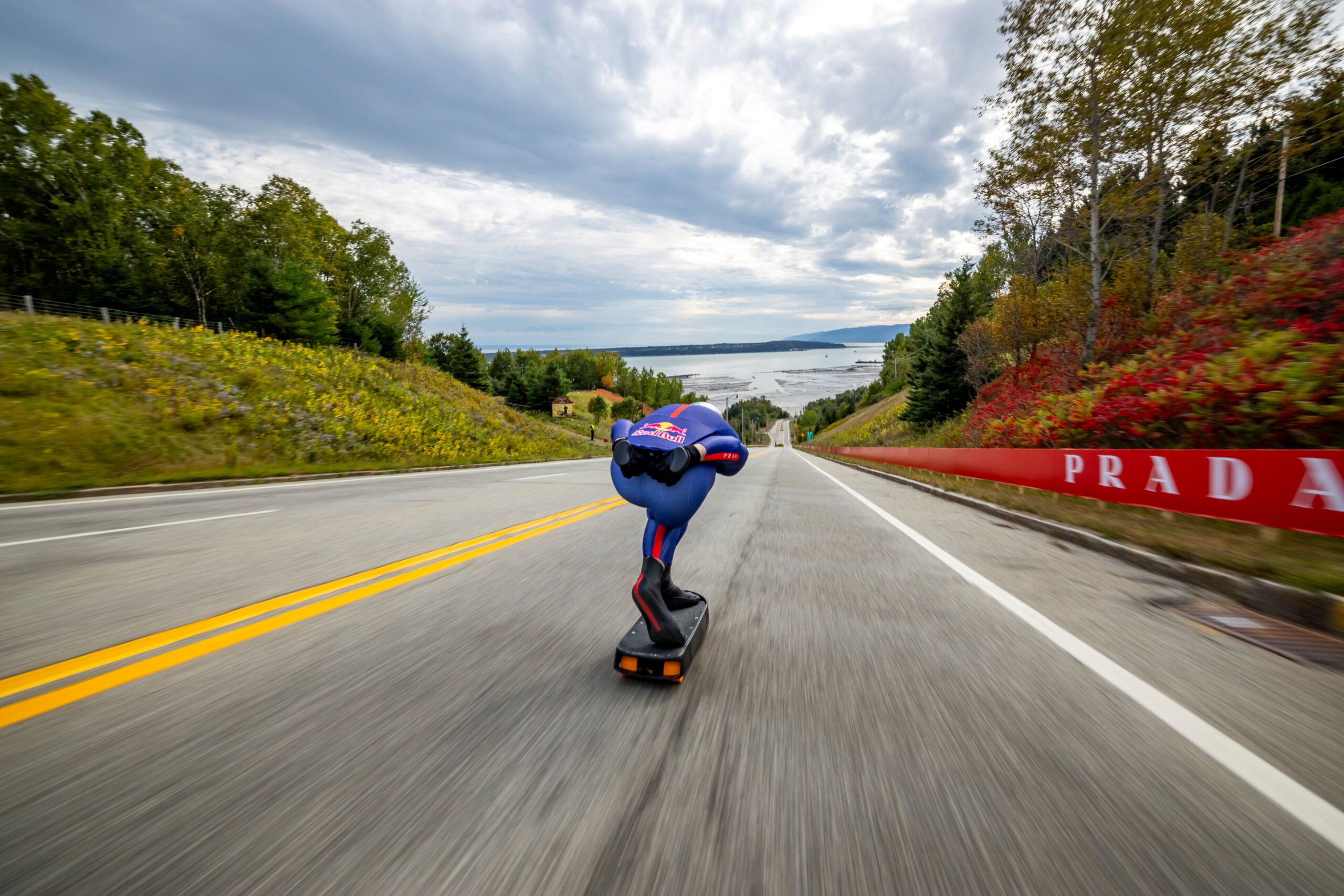 Diego Poncelet attempts Skateboard Speed World Record in Les Eboulements, Quebec, Canada on 18 September, 2026 // Garth Milan / Red Bull Content Pool // SI202610090750 // Usage for editorial use only //